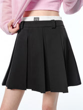 Women's Contrast Panel Elastic-Waist Pleated Mini Skirt